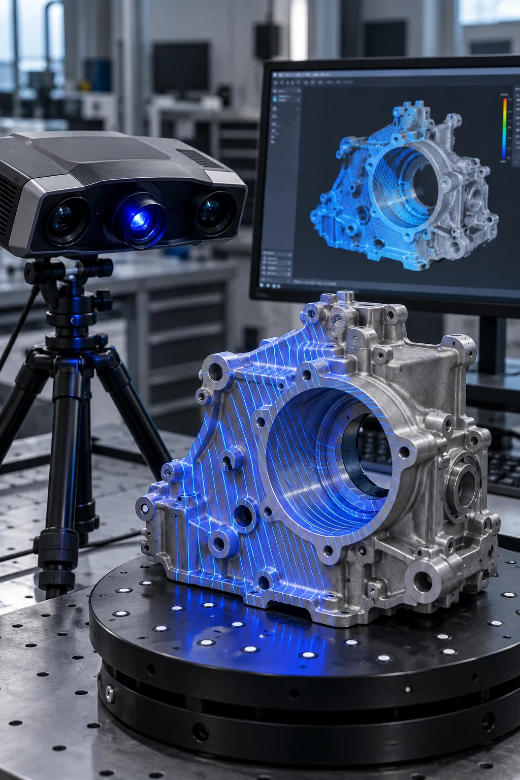 An optical 3D scanner capturing a housing for digital reconstruction